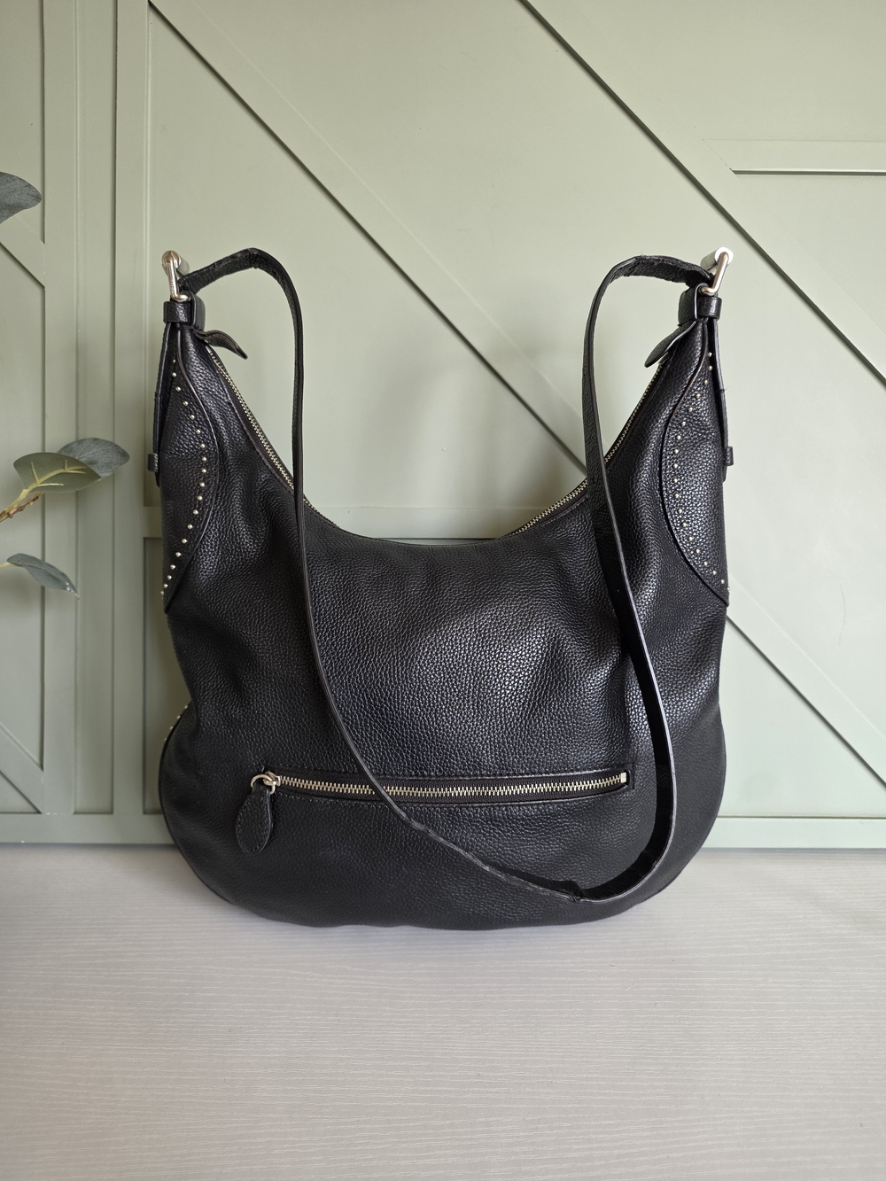 Rebecca Minkoff Black Pebbled Leather Hobo with Stud Accents